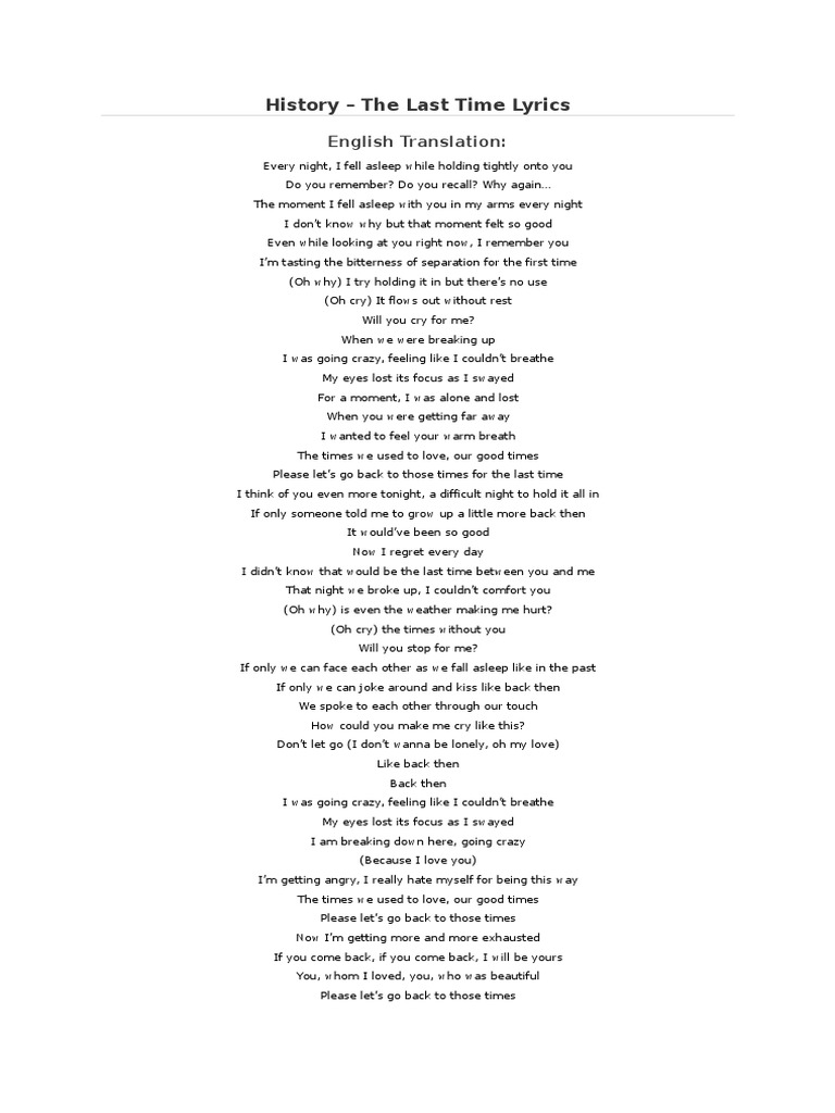 History - The Last Time Lyrics: English Translation | PDF | Poetry