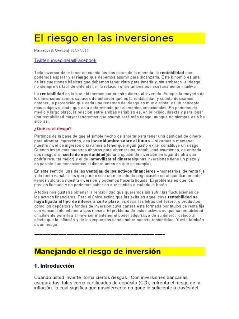Riesgos en Inversiones Bancarias | PDF | Compartir (Finanzas ...