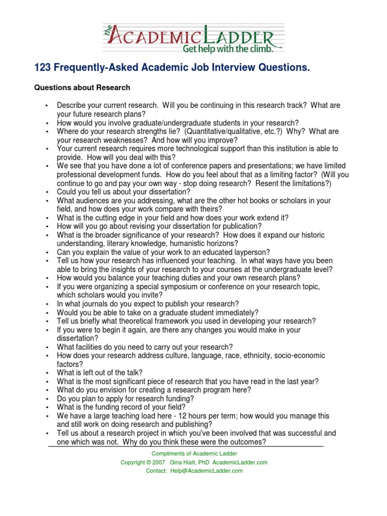 123 Frequently-Asked Academic Job Interview Questions | PDF | Graduate ...