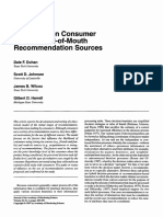 Influences On Consumer Use of Word-of-Mouth Recommendation Sources