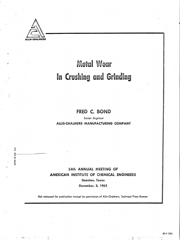 Bond, F.C. - 1963 - Metal Wear in Crushing and Grinding PDF | PDF