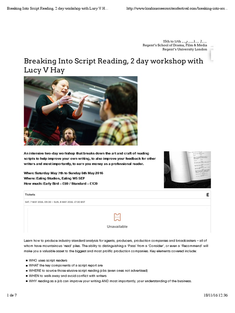 Breaking Into Script Reading Workshop | PDF | Screenplay | Filmmaking