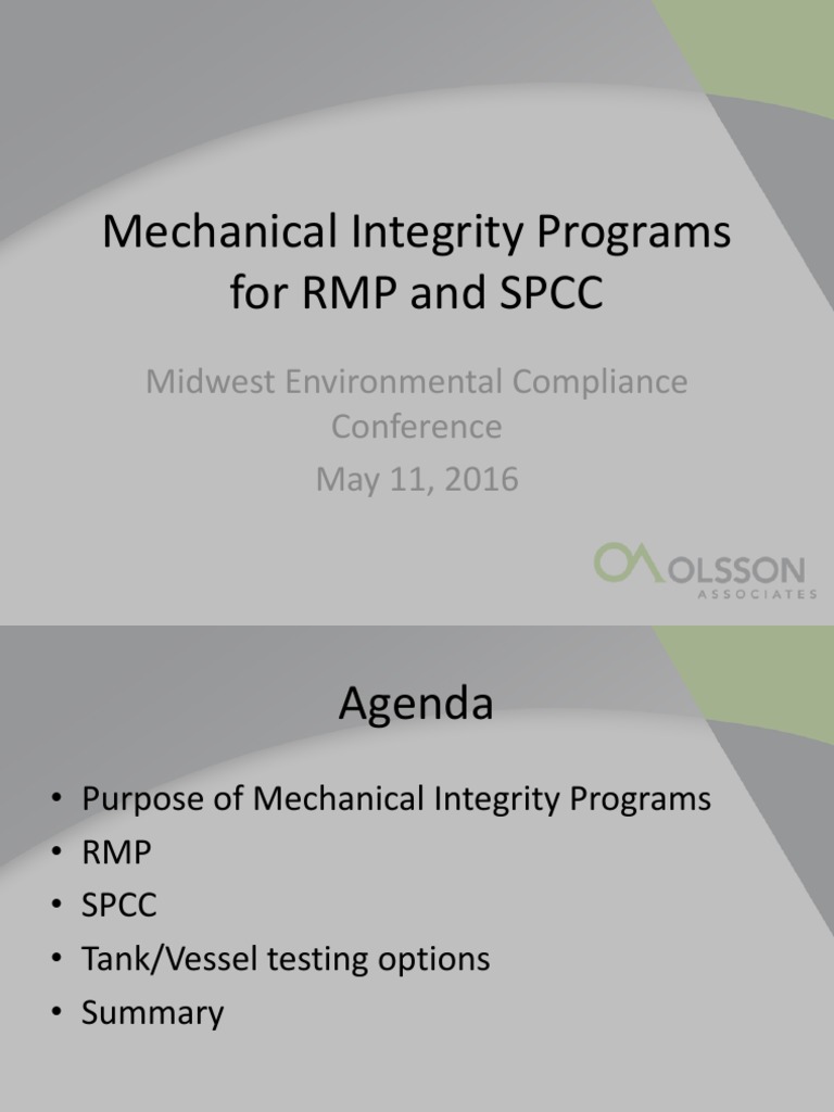 Mechanical Integrity Programs For RMP and SPCC: Midwest Environmental ...