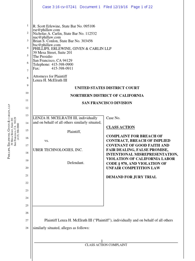 Uber Class Action: Breach of Contract | PDF | Class Action | Employee ...
