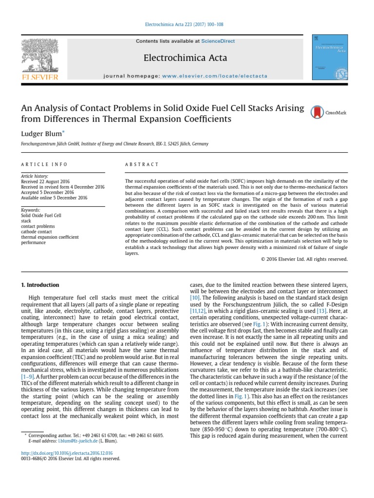 Analysis of Contact Problems in Solid Oxide Fuel Cell Stacks Arising ...