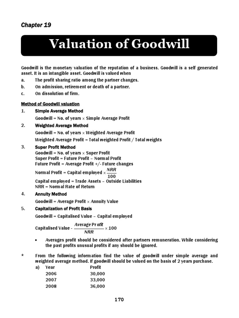 19+Valuation+of+Goodwill Goodwill (Accounting) Valuation (Finance