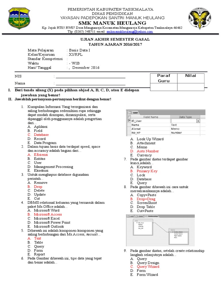 Soal Pilihan Ganda Materi Komponen Basis Data