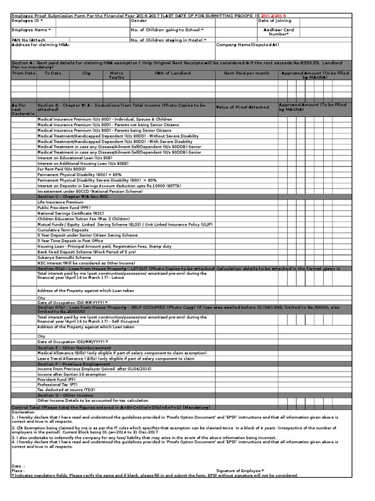 Employee Proof Submission Guidelines 2016-17 | PDF | Loans | Employee ...