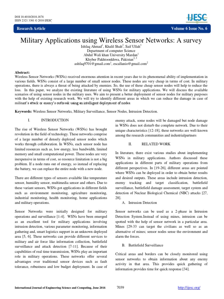 Military Applications Using Wireless Sensor Networks A Survey | PDF ...