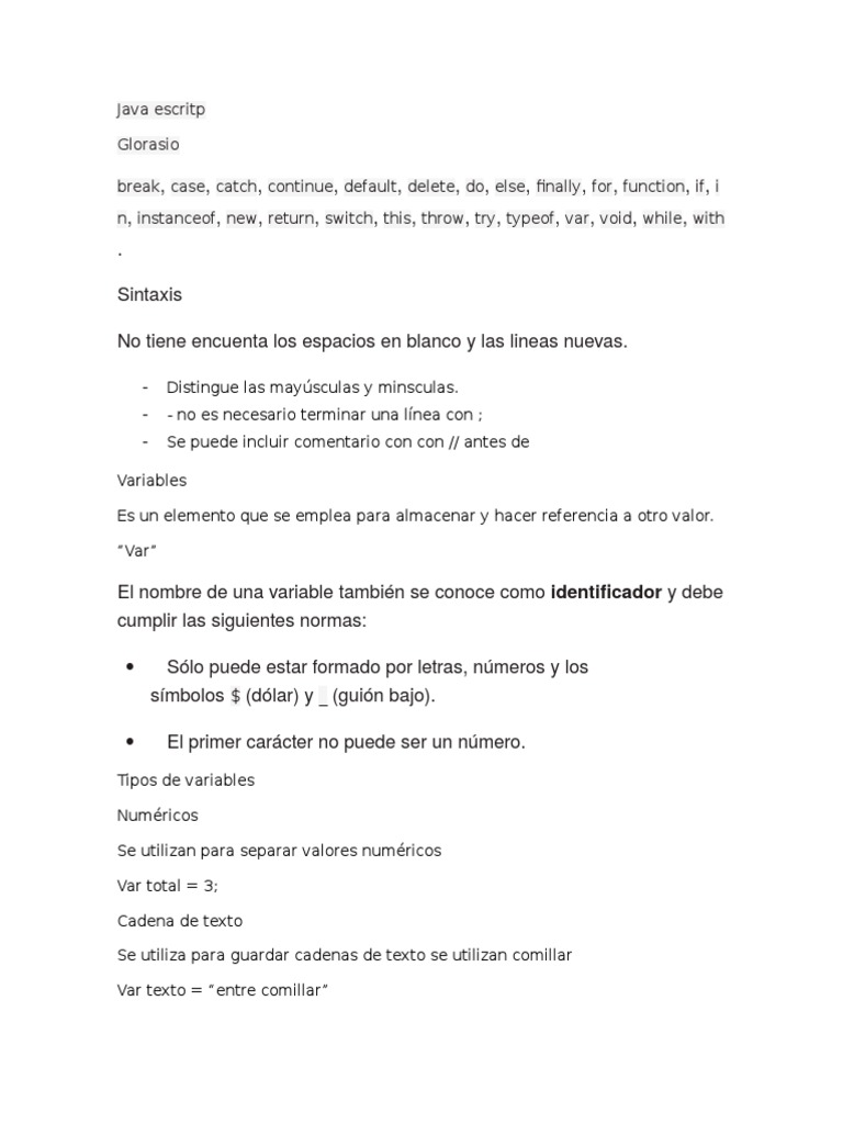 Guía de Sintaxis y Variables en JavaScript | PDF | Comillas | Variable ...