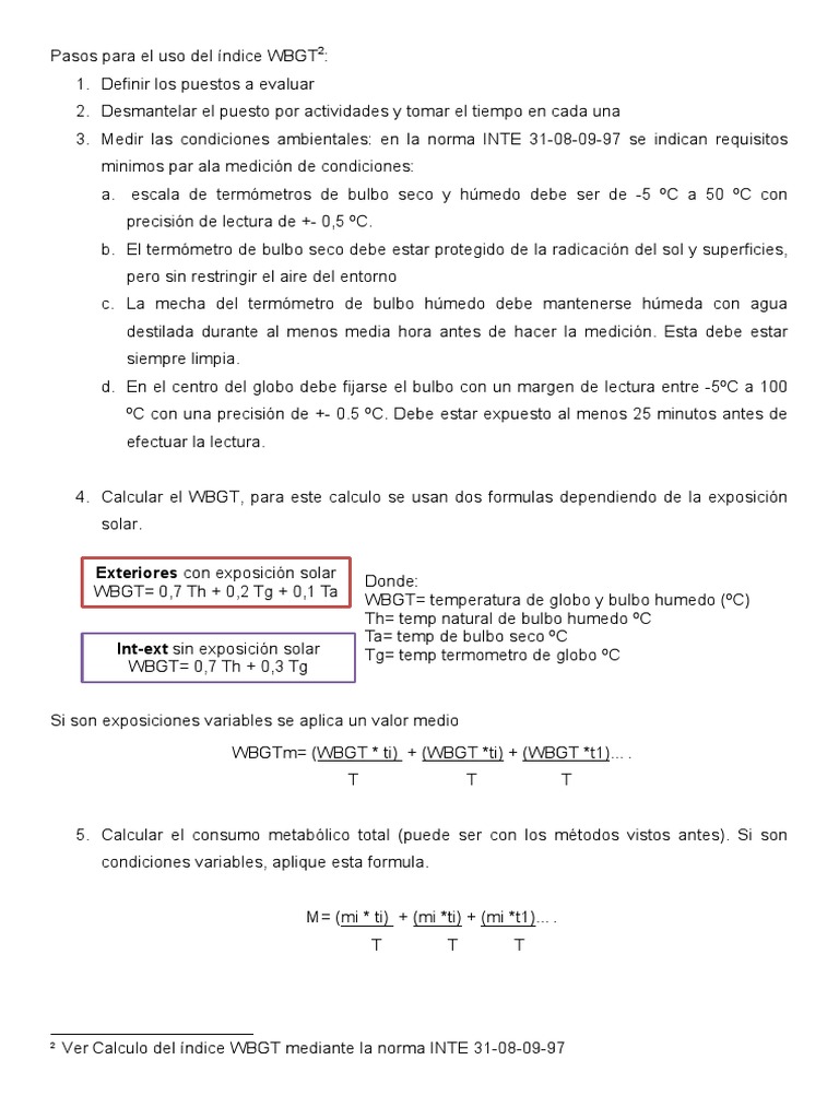 Pasos WBGT Calor Celsius