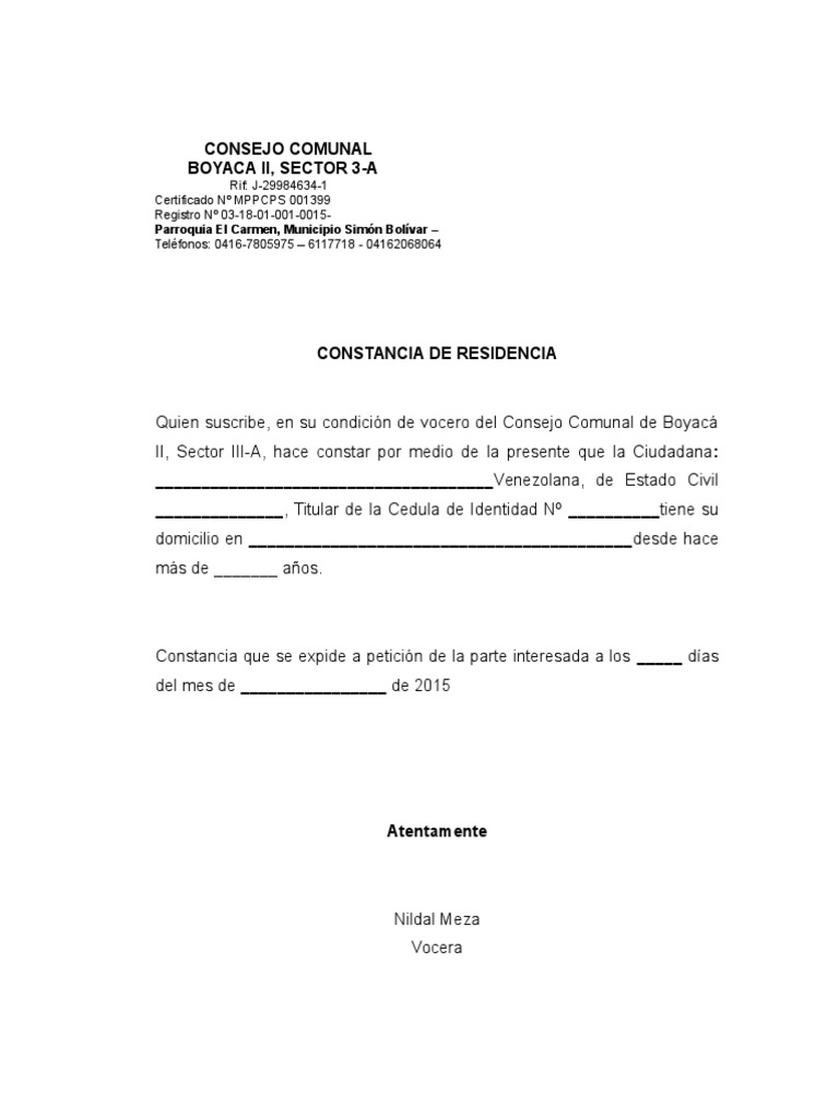 Constancia de Residencia (Consejo Comunal) | PDF
