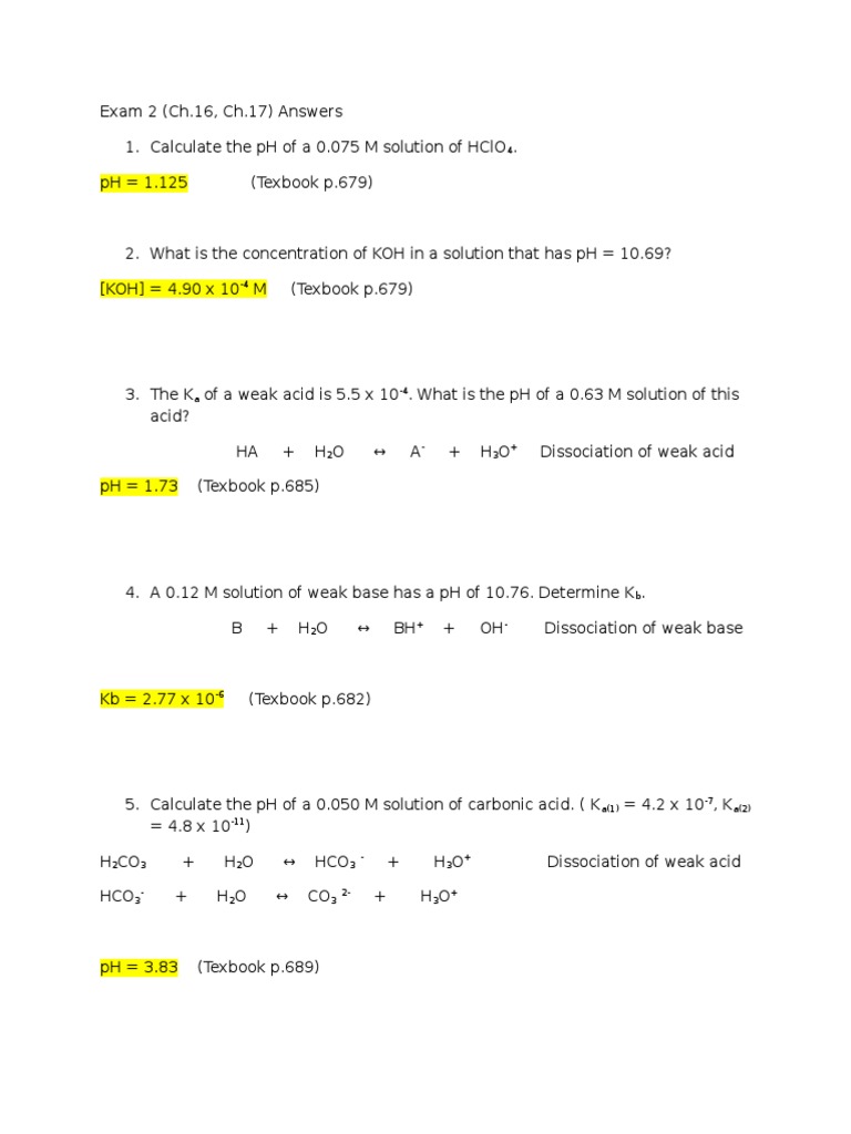 Exam 2 Answers | PDF | Buffer Solution | Ph