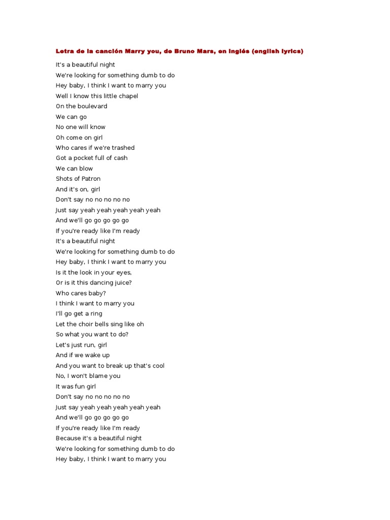 Marry You De Bruno Mars Docx Recorded Music Songs
