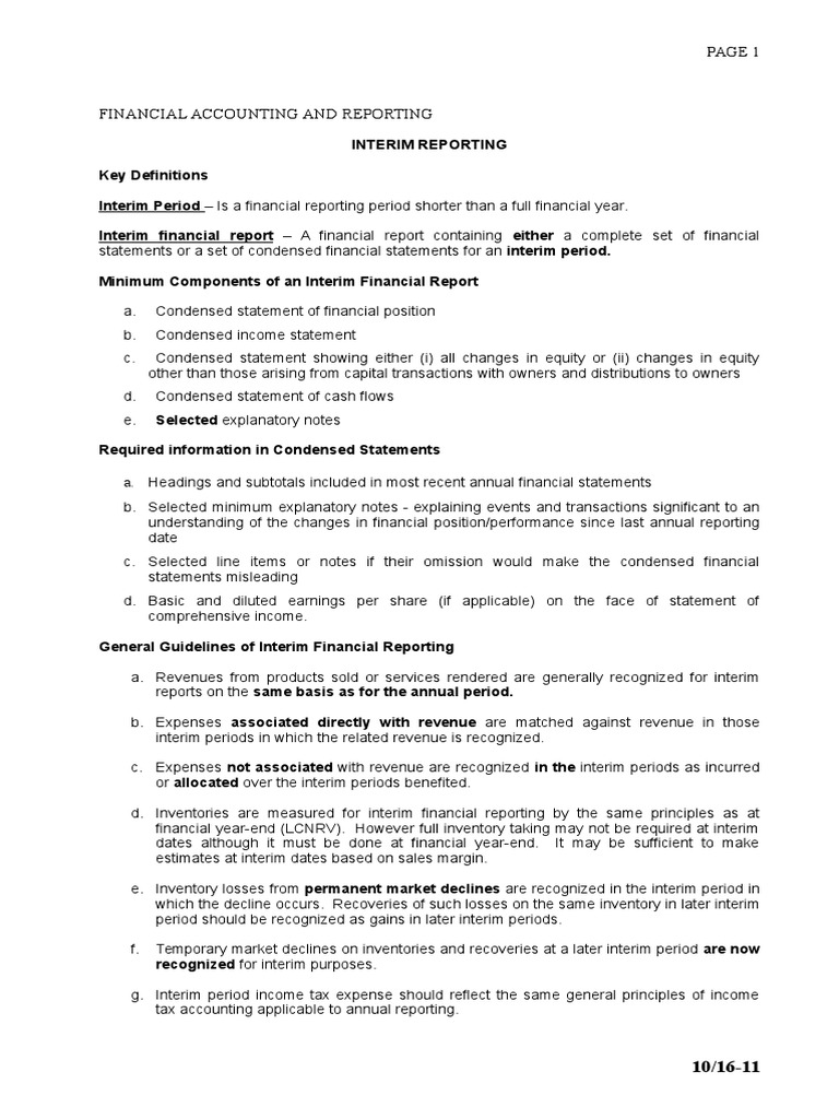 Interim Financial Reporting Guidelines | PDF | Financial Statement ...