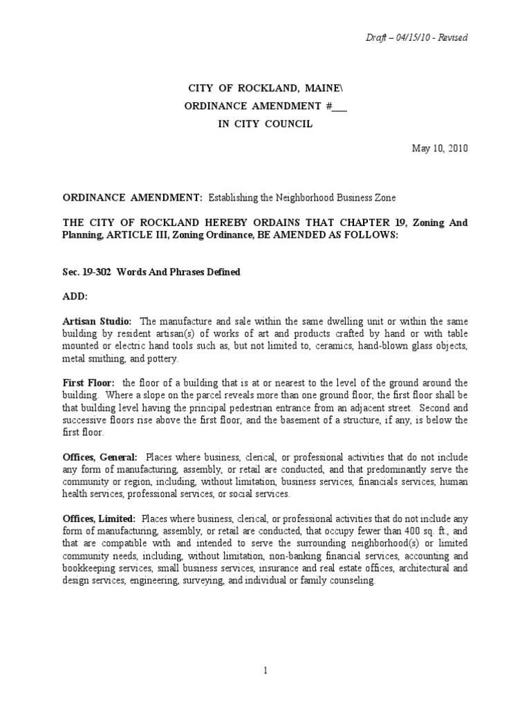 Rockland NBZ Ordinance PDF Window Zoning