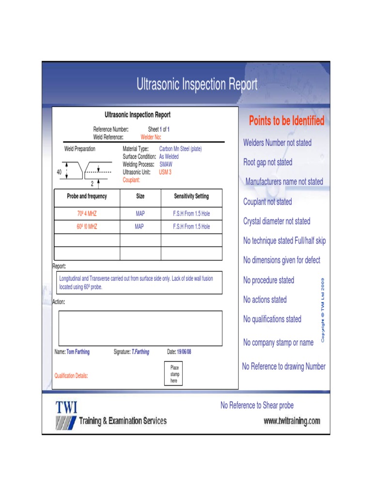 Ultrasonic Weld Inspection Report | PDF