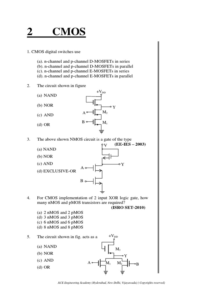 CMOS Questions | PDF | Cmos | Field Effect Transistor