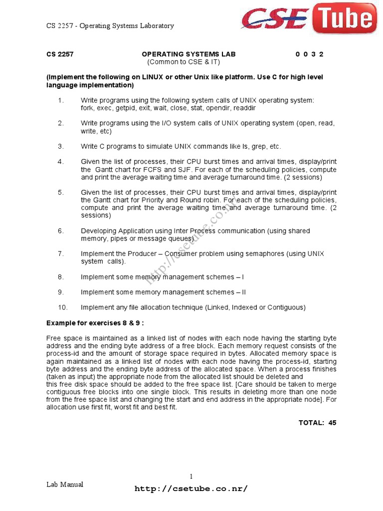 CS2257 OS Lab Manual | Scheduling (Computing) | Kernel (Operating System)