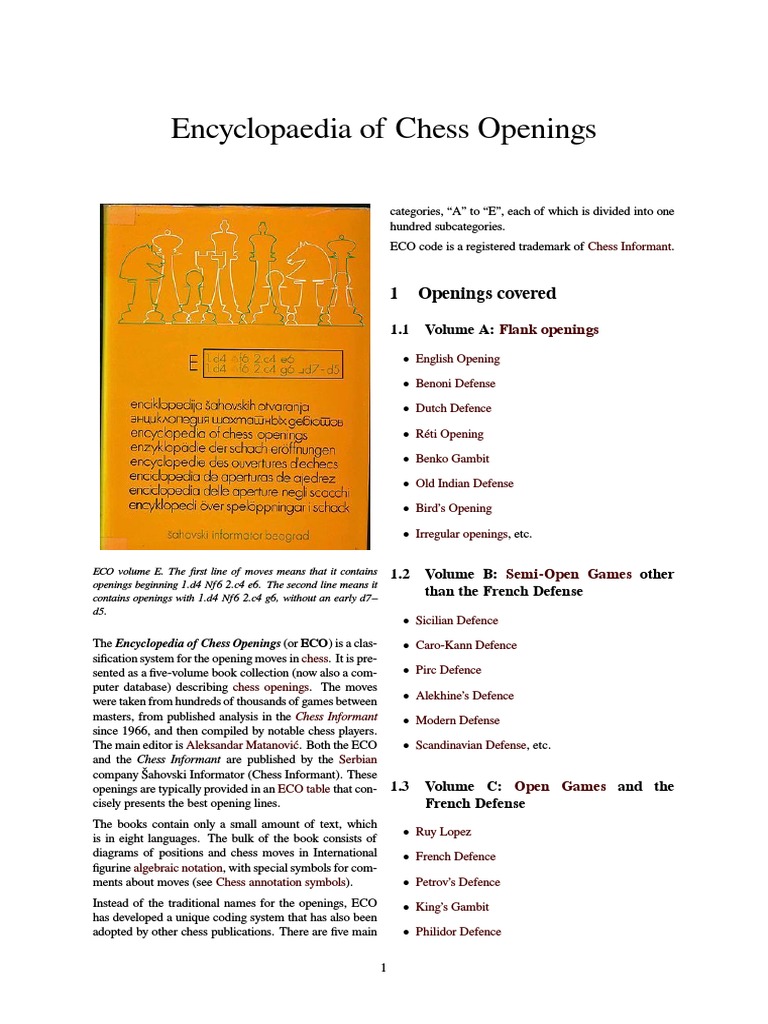 Encyclopaedia of Chess Openings PDF Chess Openings Traditional