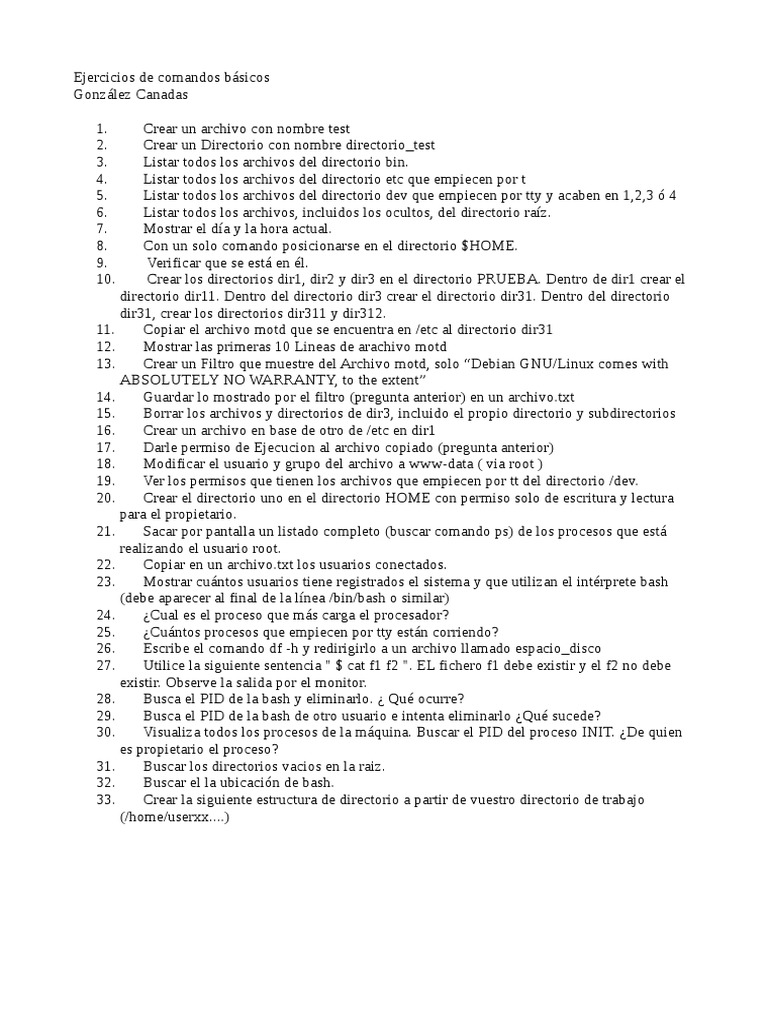 Ejercicios de Comandos Básicos en Linux | PDF | Archivo de computadora ...