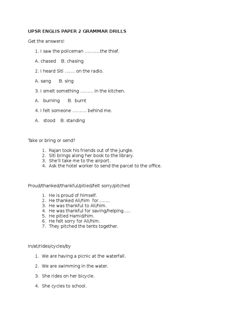 Upsr English Grammar Drills PDF