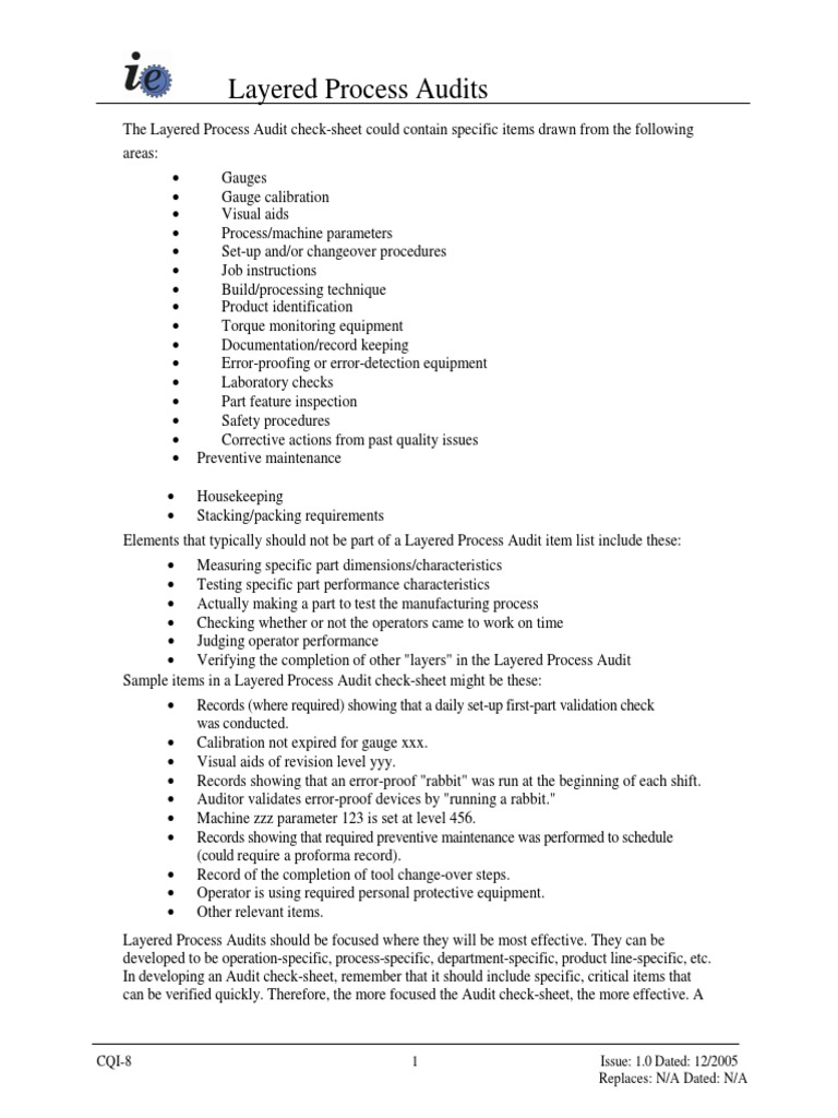 Layered Process Audit Pdf | Conduct a layered process audit – CFNOFU
