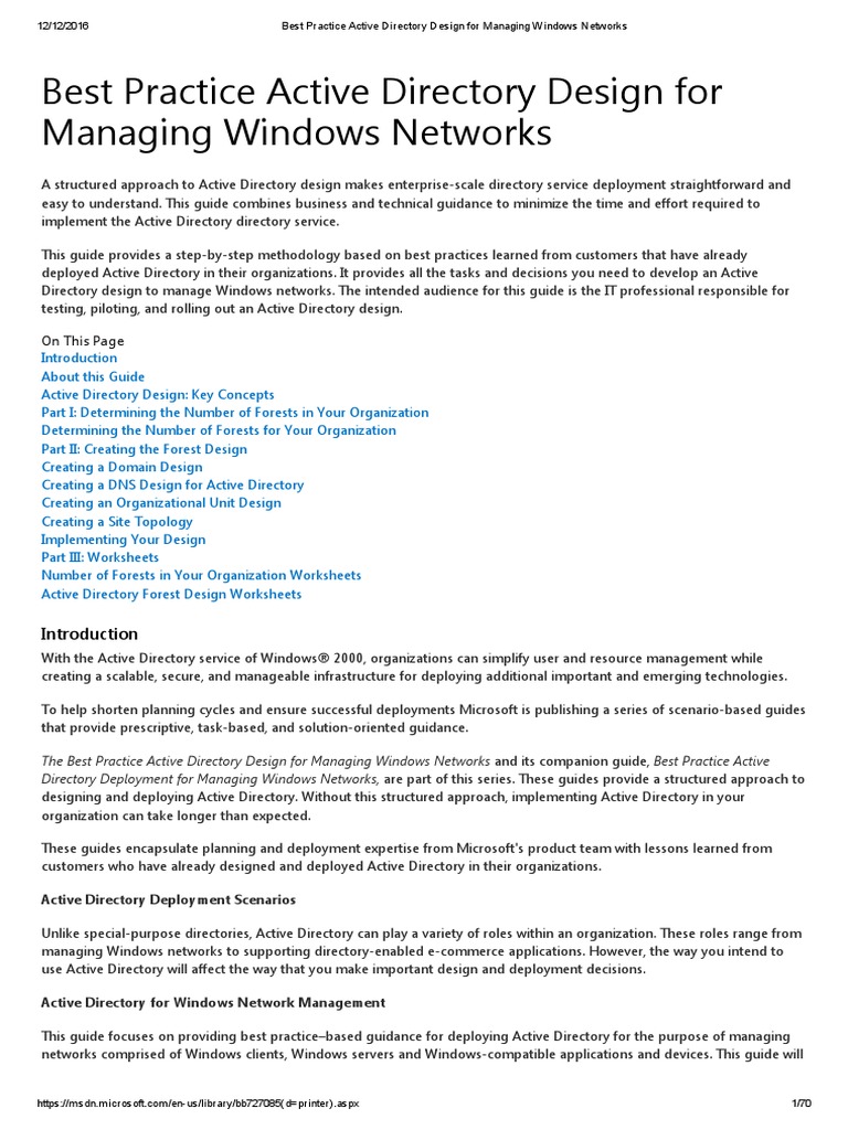 Best Practice Active Directory Design For Managing Windows Networks ...