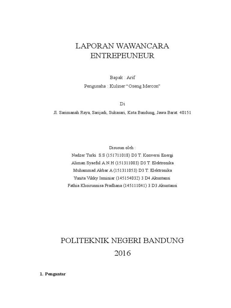 Laporan Wawancara Kewirausahaan Kelompok 18 1