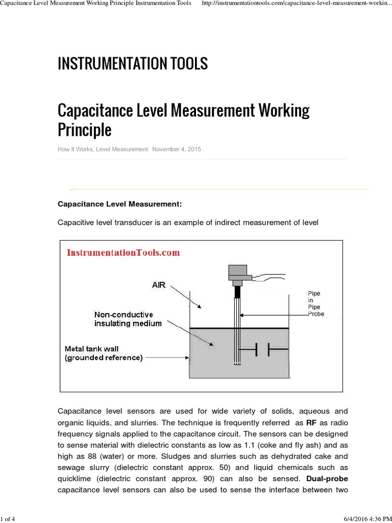 Capacitance Level Measurement Working Principle Instrumentation Tools