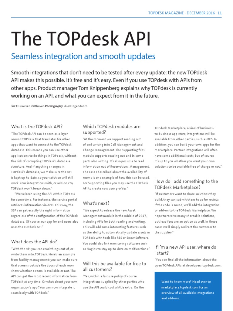 The TOPdesk API - Seamless Integration and Smooth Updates | PDF ...