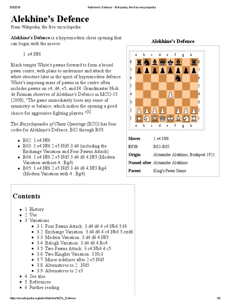 Chess Opening. Alekhine Defence. Stock Photo - Image of pieces
