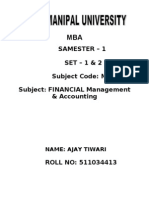 Samester - 1 SET - 1 & 2 Subject Code: MB0041 Subject Financial Management & Accounting