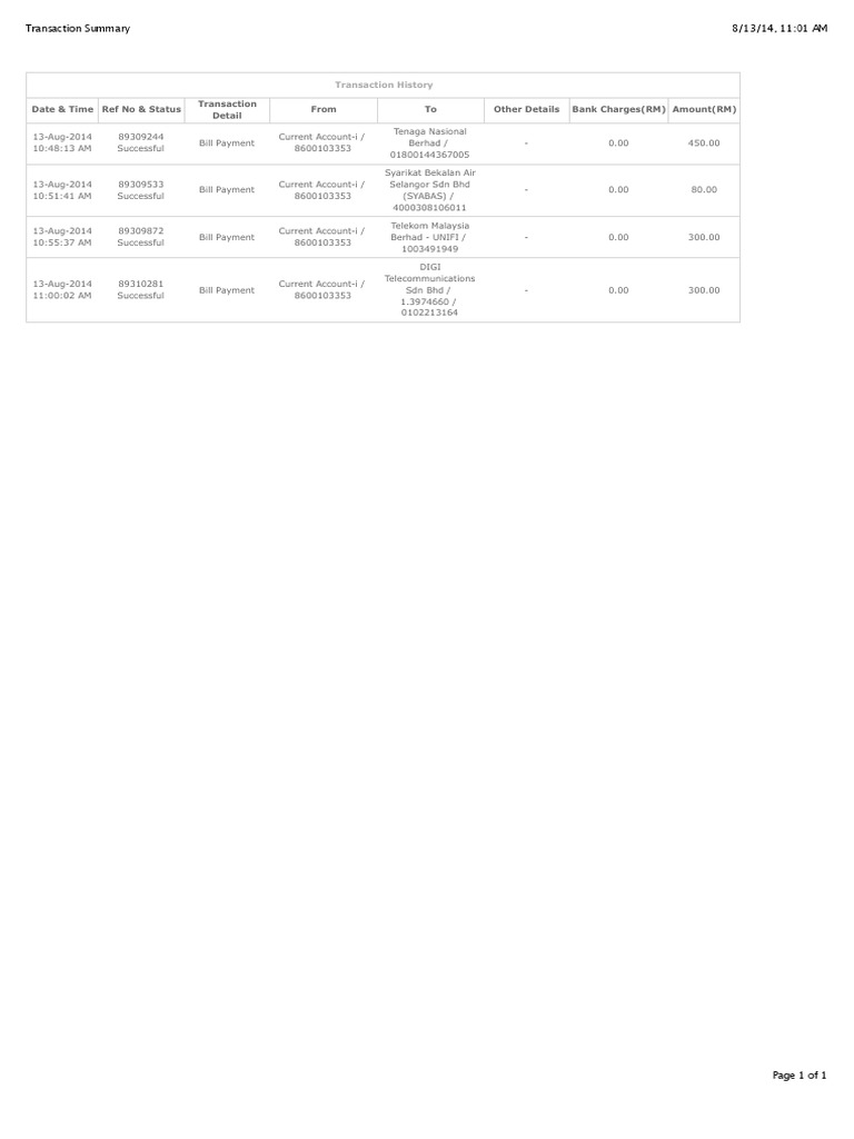 Transaction Summary for Bill Payments | PDF | Business | Computers