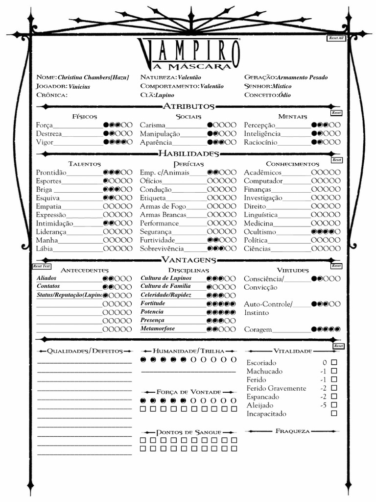 Vampiro A Máscara Ficha Editavel | PDF