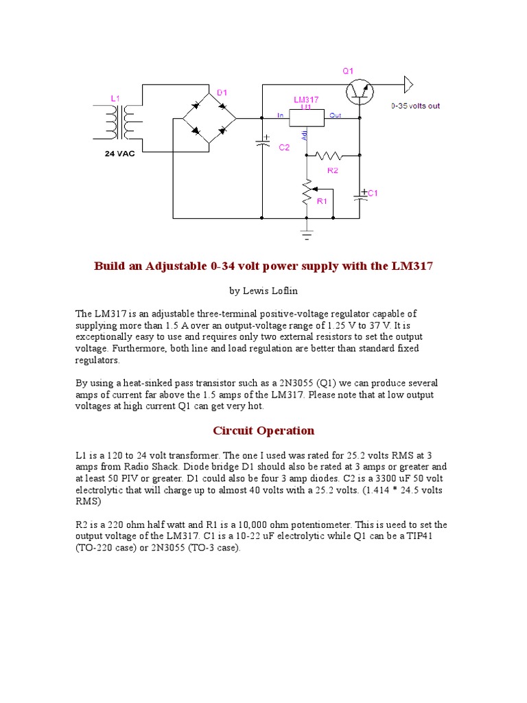 Adjustable 0-34 Volt Power Supply With The LM317 | PDF | Technology ...