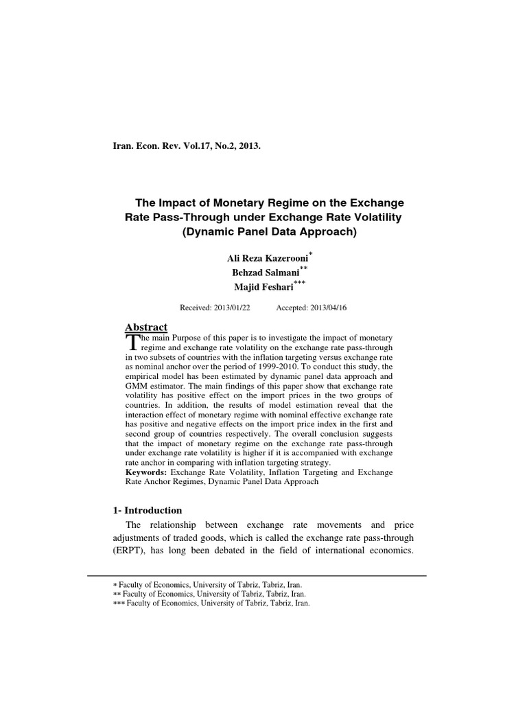 The Impact of Monetary Regime On The Exchange Rate Pass-Through Under ...
