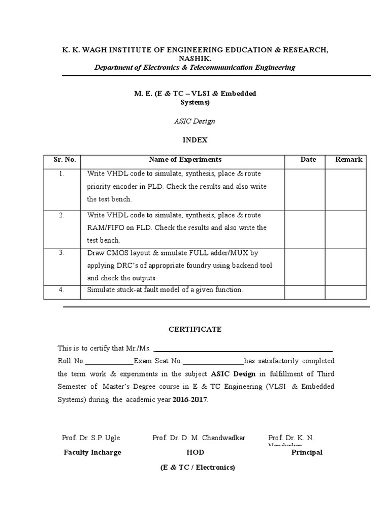 ASIC Design Experiments Certificate | PDF | Technology & Engineering