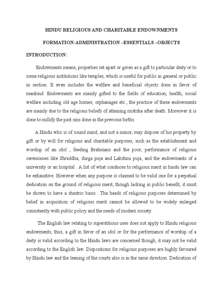 Hindu Religious and Charitable Endowment PDF Trust Law Trustee