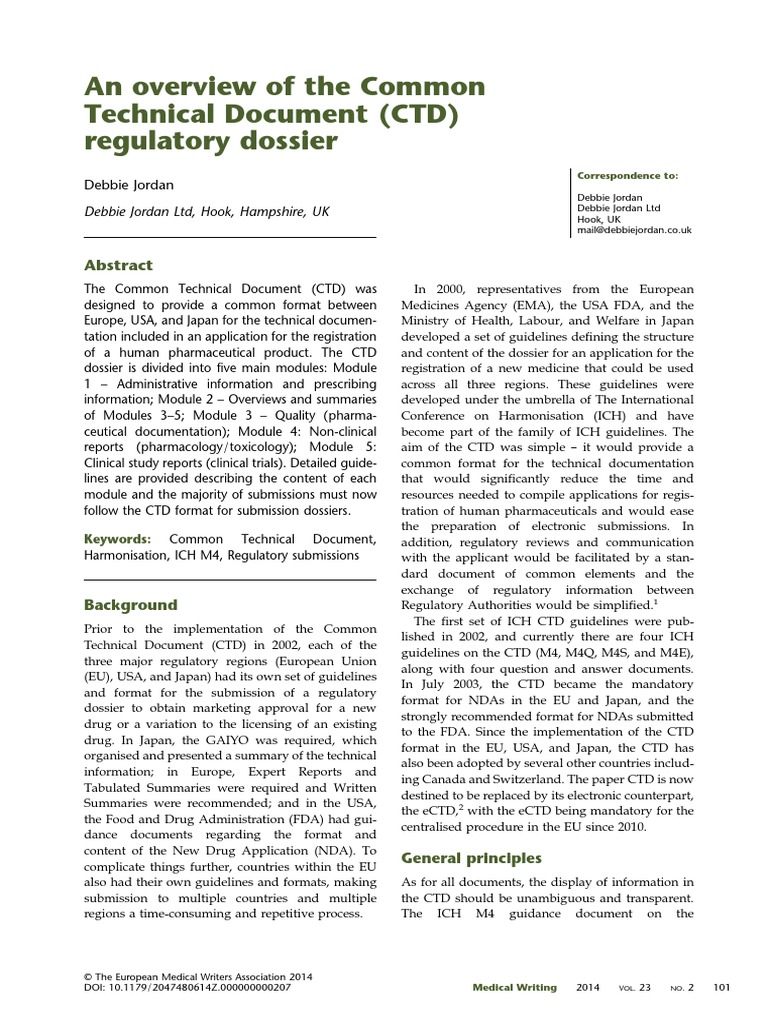 presentation and format of the dossier