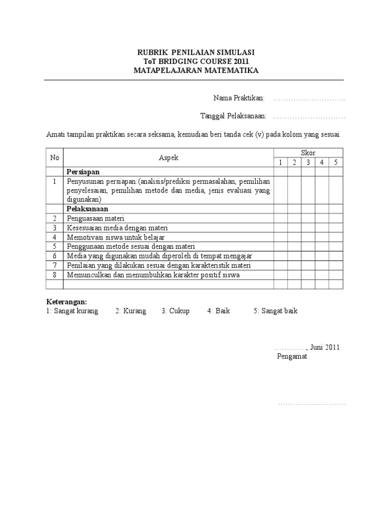 RUBRIK PENILAIAN SIMULASI