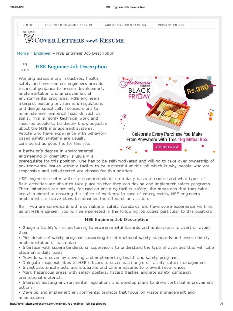 HSE Engineer Job Description Safety Engineering