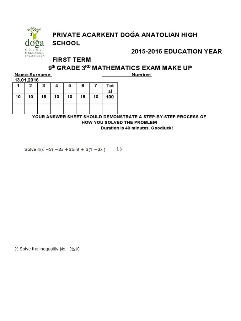 9th Grade Algebra Exam Makeup | PDF | Theoretical Computer Science ...