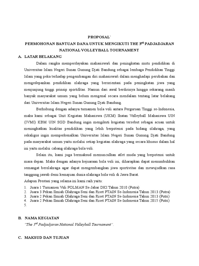 Proposal Permohonan Bantuan Dana Untuk Mengikuti Turnamen ...