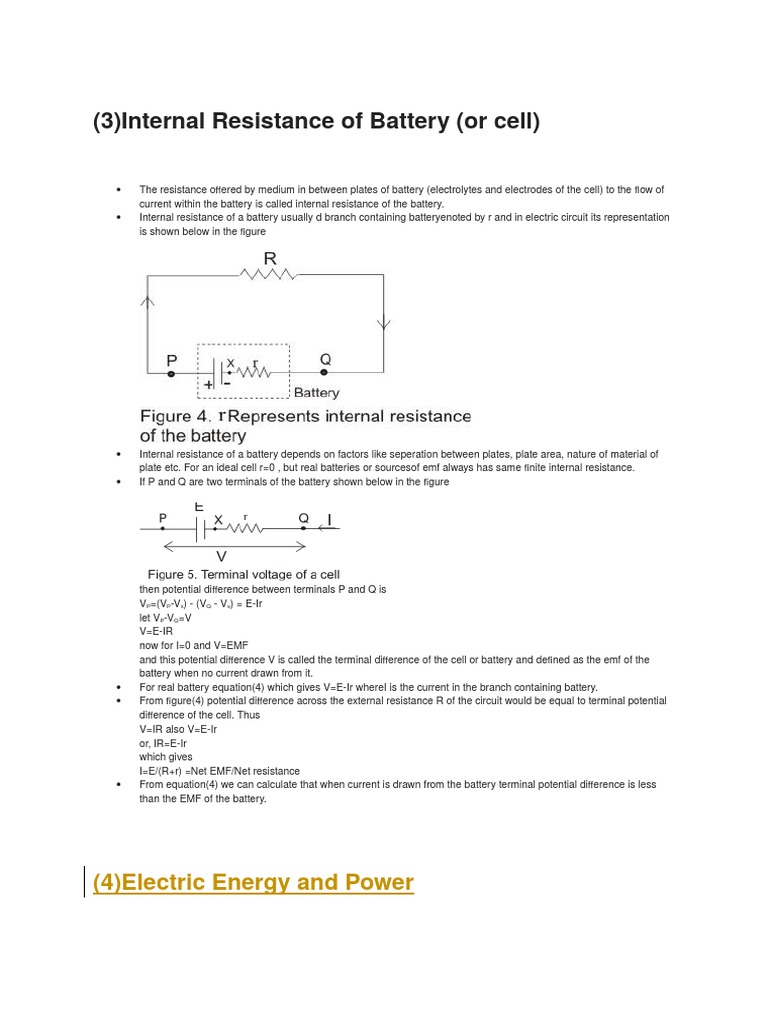 Internal Resistance of Battery (Or Cell) (4) Electric Energy and