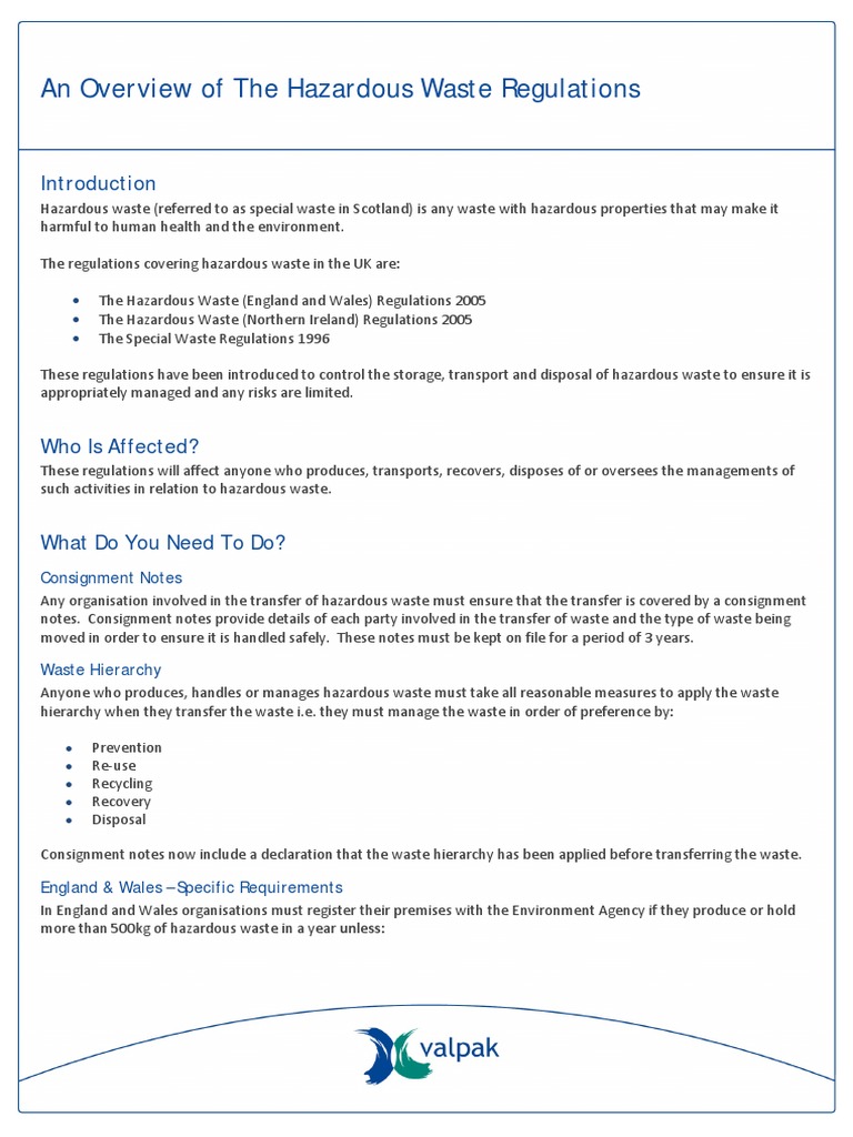 An Overview of the Hazardous Waste Regulations Hazardous Waste
