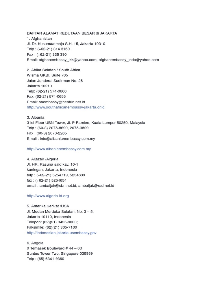 Daftar Alamat Kedutaan Besar Di Jakarta Pdf