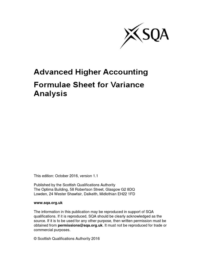 AH Accounting FormulaeSheetVarianceAnalysis | PDF