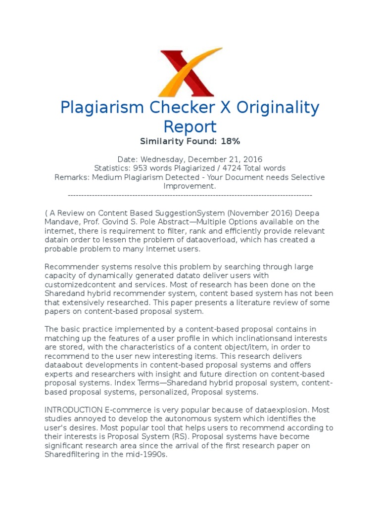 Plagiarism - Report | Information Science | Cognitive Science