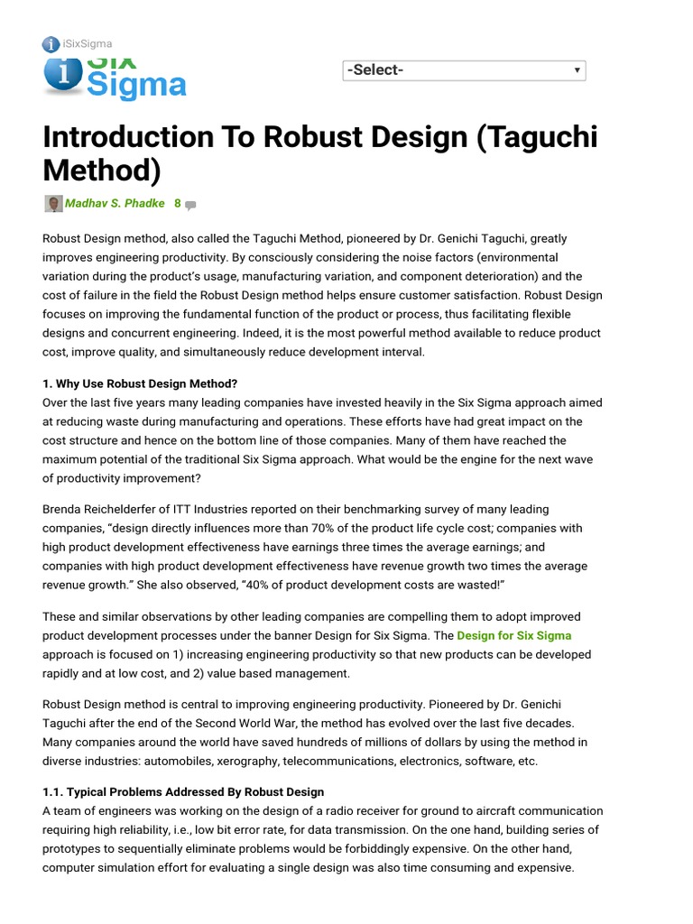Introduction To Robust Design (Taguchi Method) | PDF | Signal To Noise ...